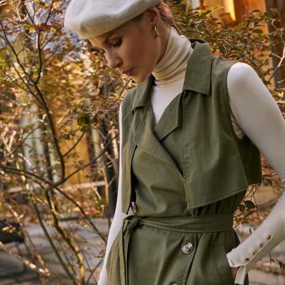 Bali Elf Arden Belted Vest Trench – 100% Linen Sleeveless Elegance, NWT - Picture 2 of 7